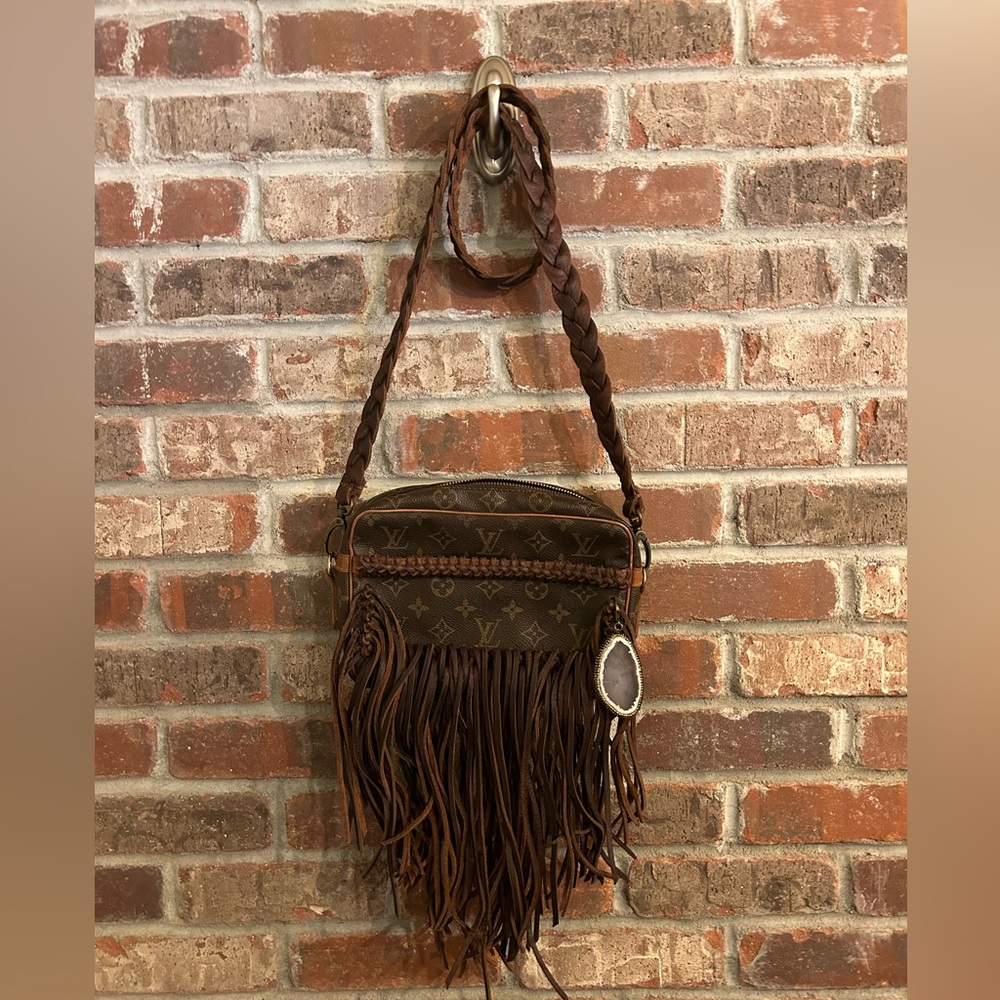 Vintage Boho repurposed 100 % authentic LV bag w/ dust bag & removable charm
